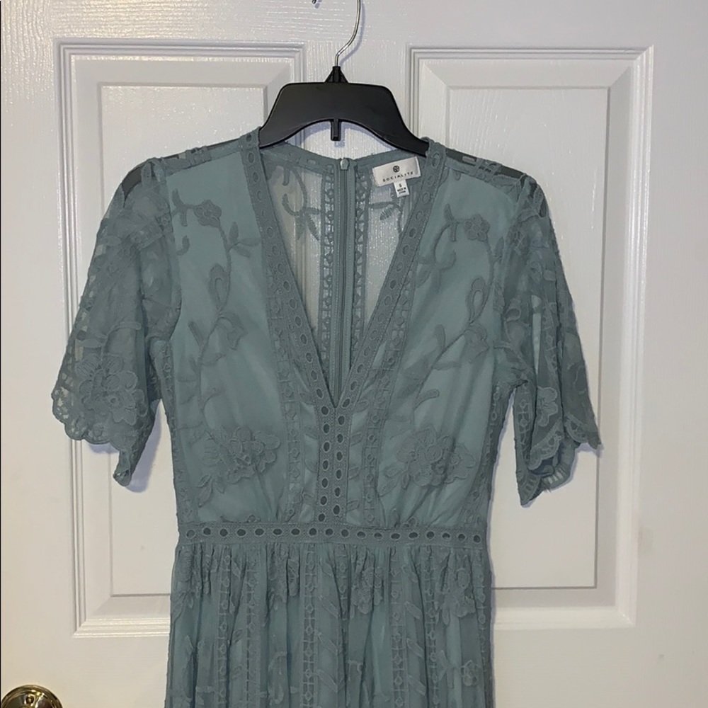 teal romper/dress with lace overlay